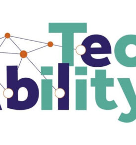 Techability logo, green and blue writing on white background