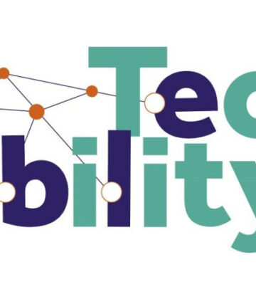 Techability logo, green and blue writing on white background