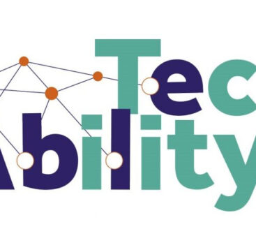 Techability logo, green and blue writing on white background