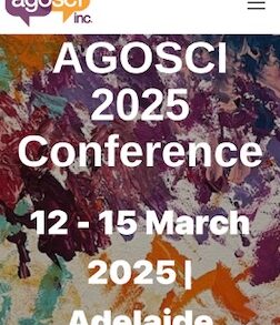 Patterned background with words Agosci, 2025 conference 12 to 15 March 2025 Adelaide