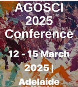 Patterned background with words Agosci, 2025 conference 12 to 15 March 2025 Adelaide